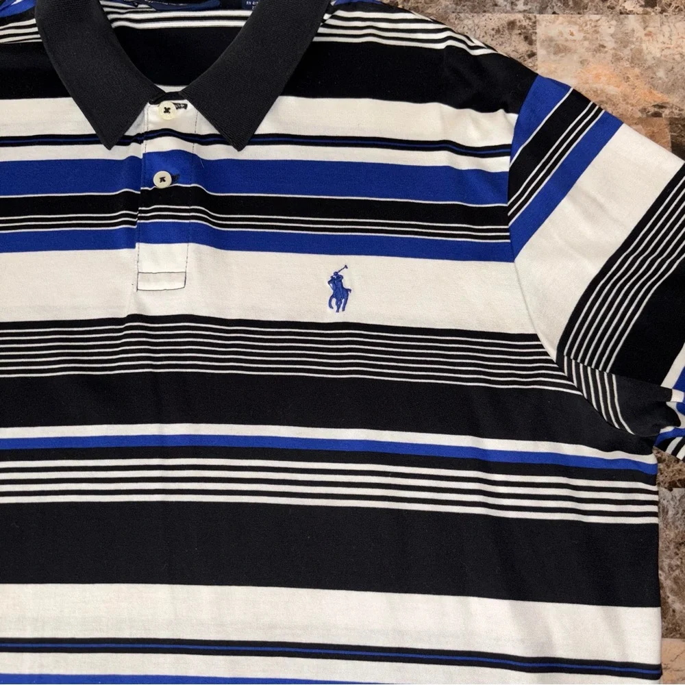 Polo by Ralph Lauren Men's Blue and Black Striped Polo